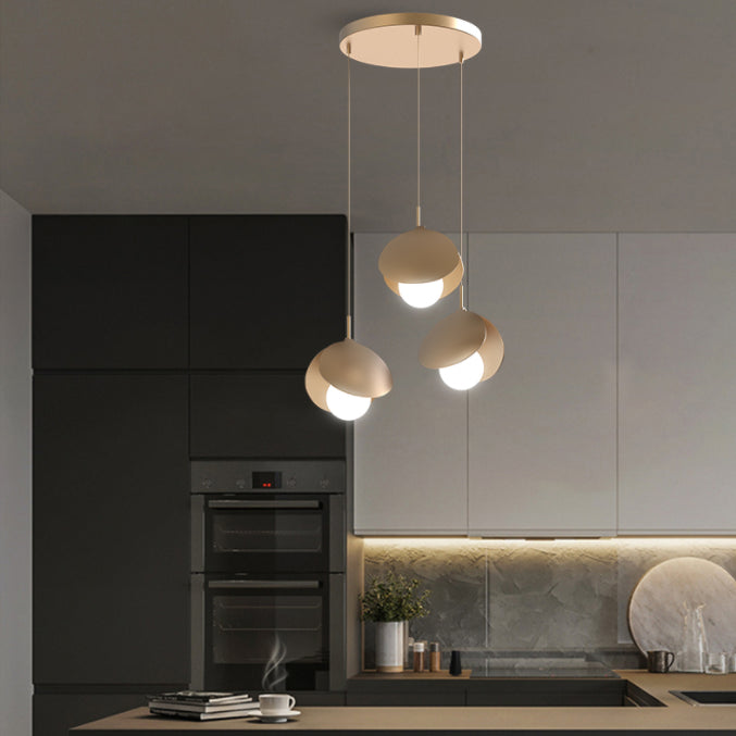 Modern 3-Light Pendant Light Fixture Gold Spherical Hanging Lamp with White Glass Shade