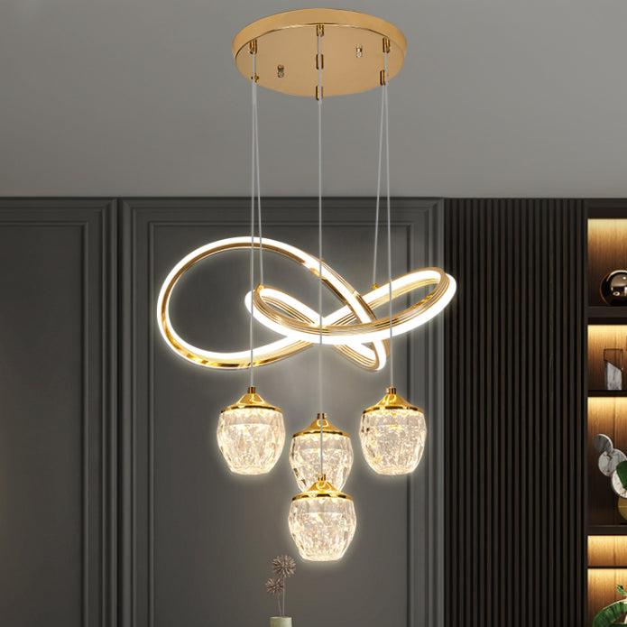 Minimalist Twist LED Pendant Lighting Crystal 5-Head Dining Room Suspension Light