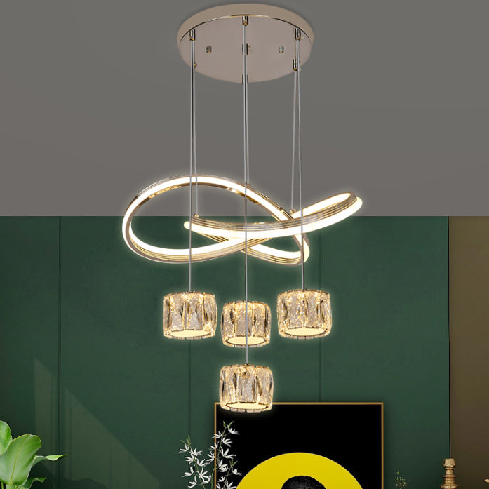 Minimalist Twist LED Pendant Lighting Crystal 5-Head Dining Room Suspension Light