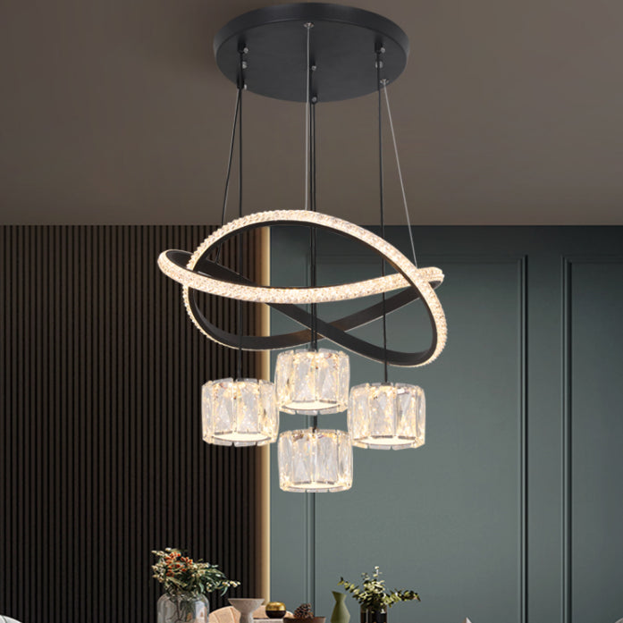Cilindrische kristallen suspensielamp eigentijdse zwarte led plafond hanger voor eetkamer