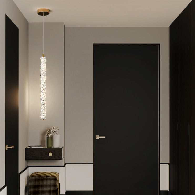 Simplicità Pendulum lineare Luce ottagonale Crystal Crystal LED soggiorno Luce in ottone