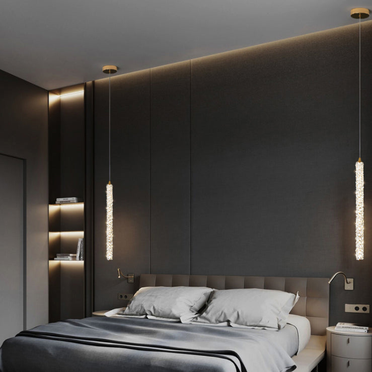 Simplicità Pendulum lineare Luce ottagonale Crystal Crystal LED soggiorno Luce in ottone