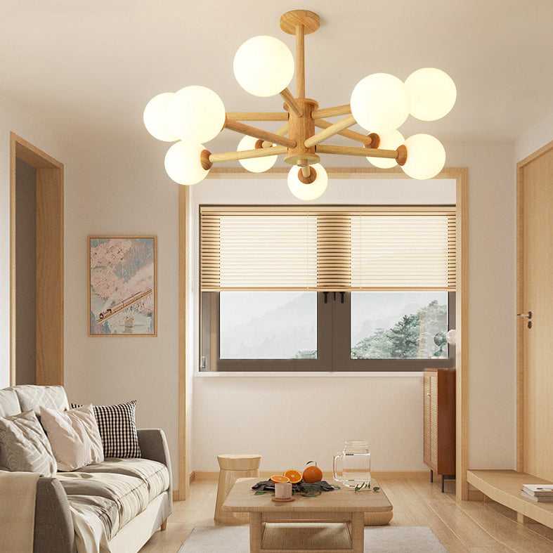 Luce a sospensione Sputnik Color Sputnik in moderna luce del soffitto in legno in stile creativo con tonalità di vetro opale