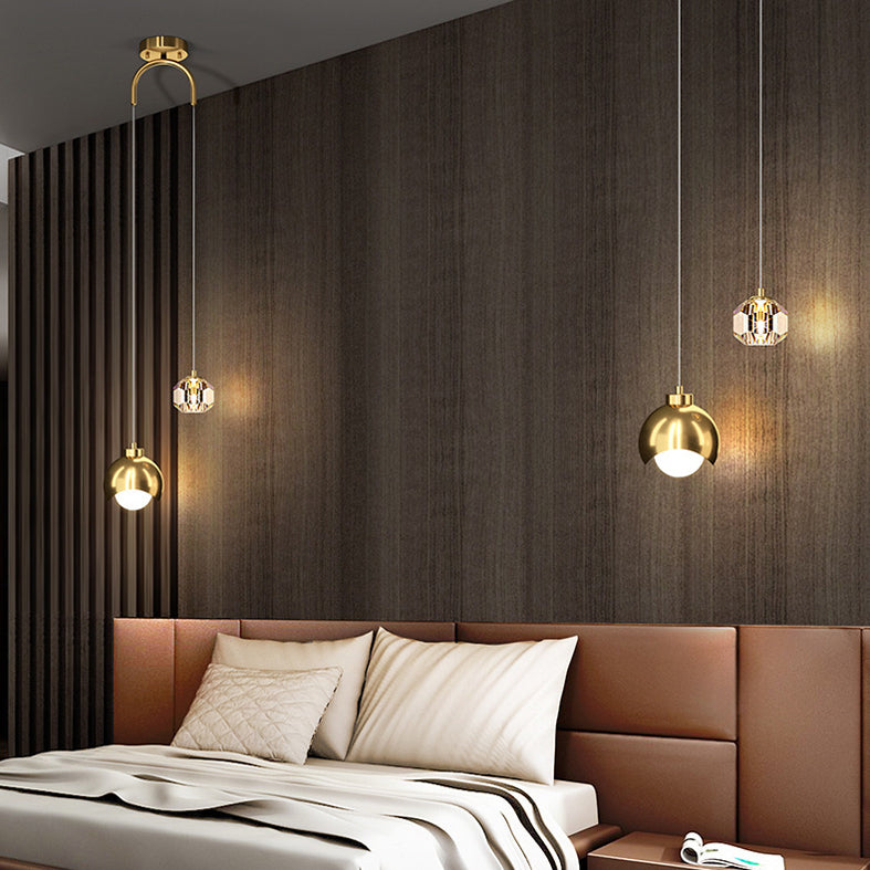 Globe de style luxe moderne Globe d'éclairage suspendu Crystal 2 lumières Hanging Light Kit pour chambre à coucher
