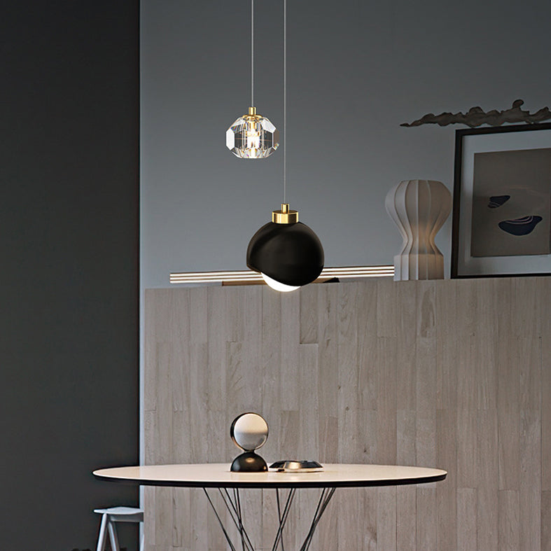 Modern Luxury Style Globe Suspended Lighting Fixture Crystal 2 Lights Hanging Light Kit for Bedroom