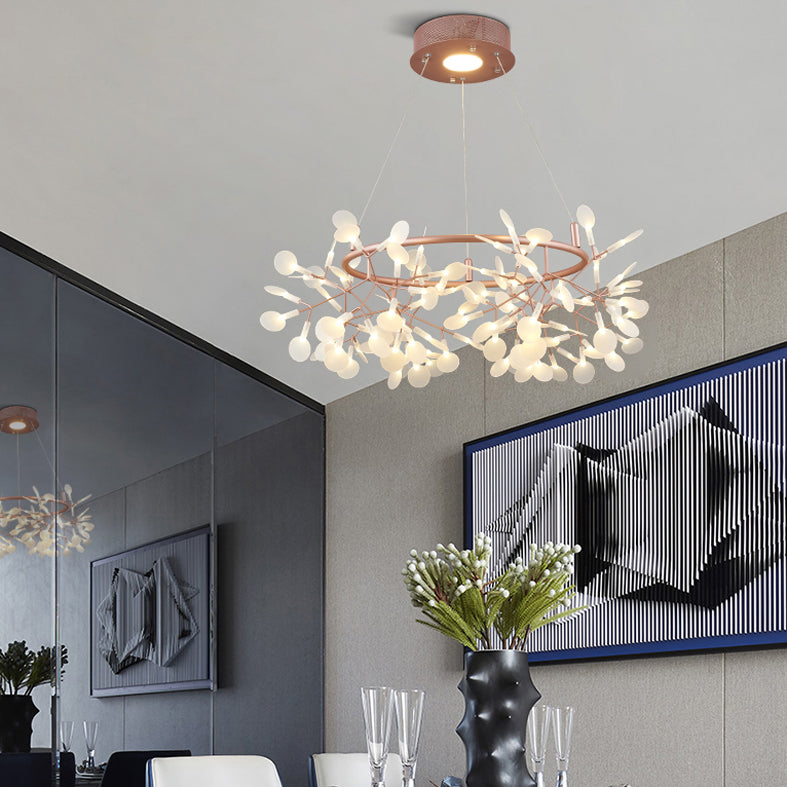 Rose Gold Sputnik Pendant Light in Modern Creative Style Stainless-Steel Firefly Ceiling Light with Acrylic Shade