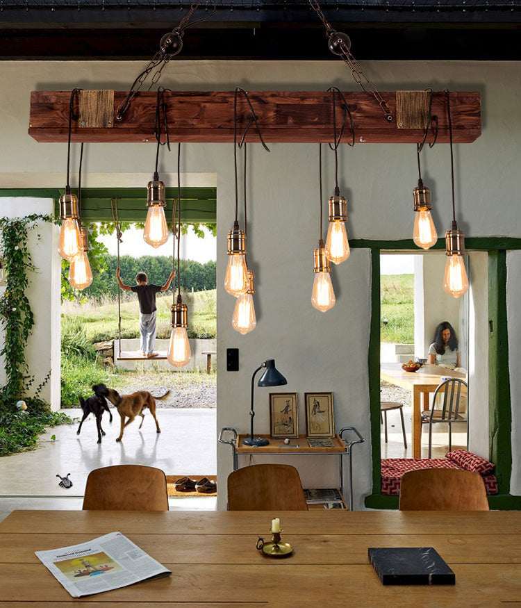 Linear Isola Lighting Wood Retro Industrial Style Impostazioni di illuminazione a sospensione per il ristorante