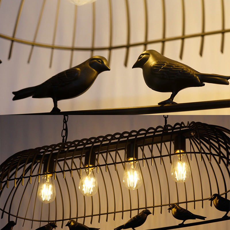 Filo Black Cage Isola Luci da lampadario Iron Iron Style Antique Isola Fissature