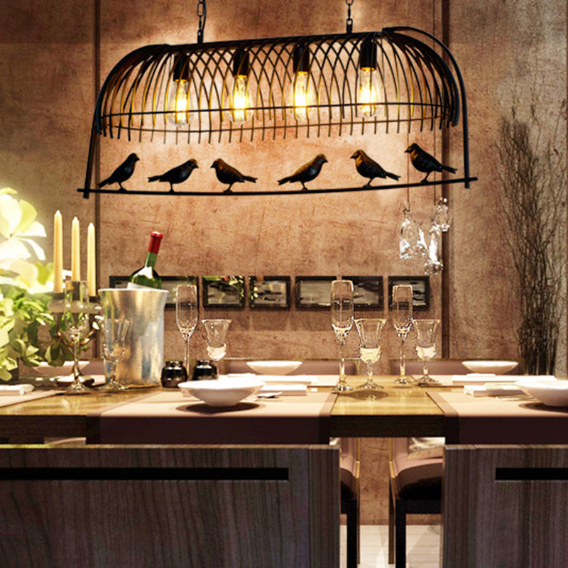 Filo Black Cage Isola Luci da lampadario Iron Iron Style Antique Isola Fissature