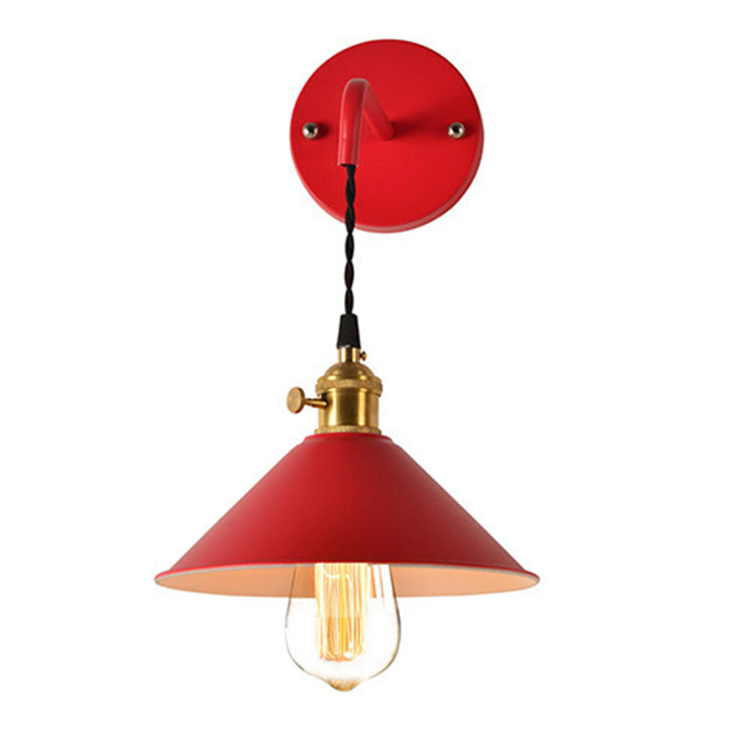 1-Lights Macaroon Style Simplicity Wall Lamp Metal Cone Shade Bedroom Sconce Light with Brass Rotary Switch
