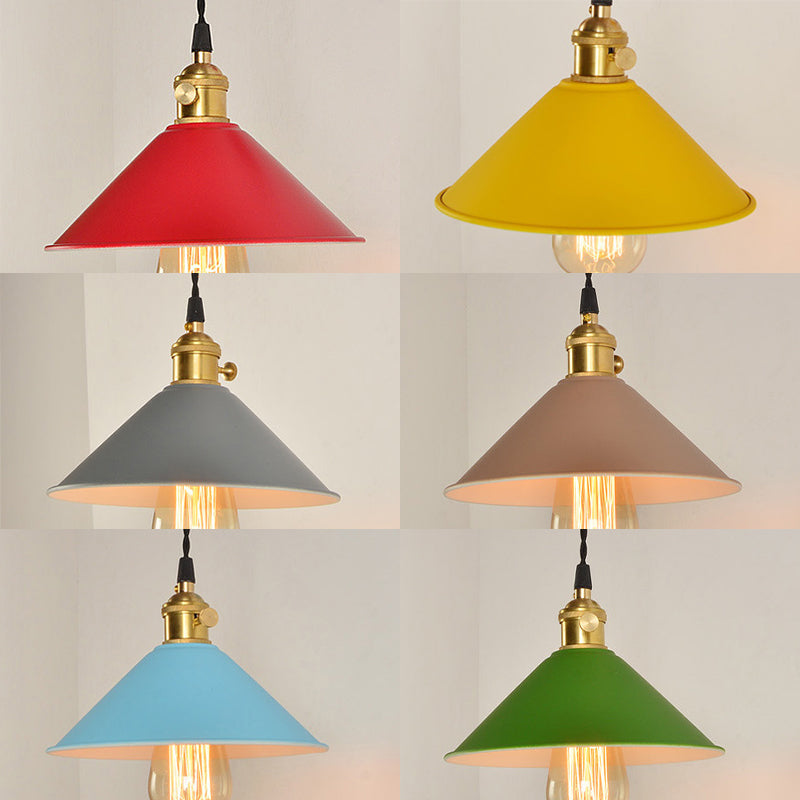 1-Lights Macaroon Style Simplicity Wall Lamp Metal Cone Shade Bedroom Sconce Light with Brass Rotary Switch