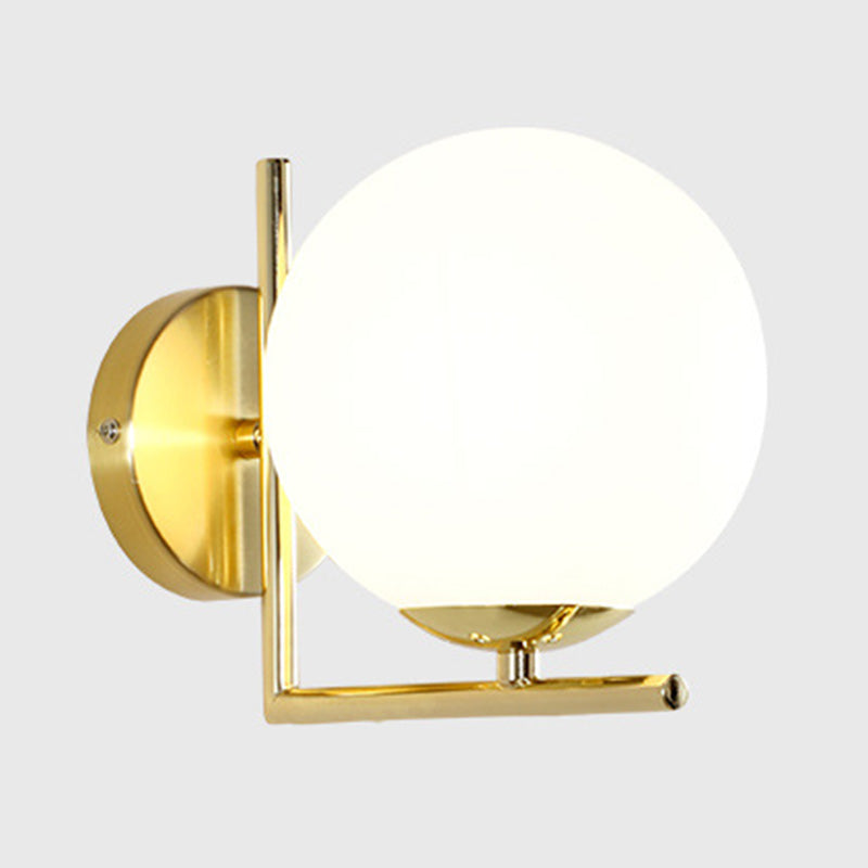 7" H Metal Fixed Arm Simplicity Wall Lamp White Glass Globe Shade Contemporary Style Sconce Lighting for Bedroom