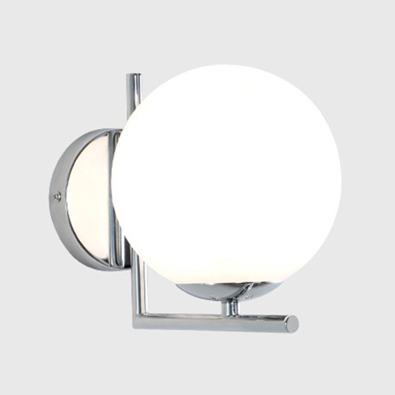 7" H Metal Fixed Arm Simplicity Wall Lamp White Glass Globe Shade Contemporary Style Sconce Lighting for Bedroom