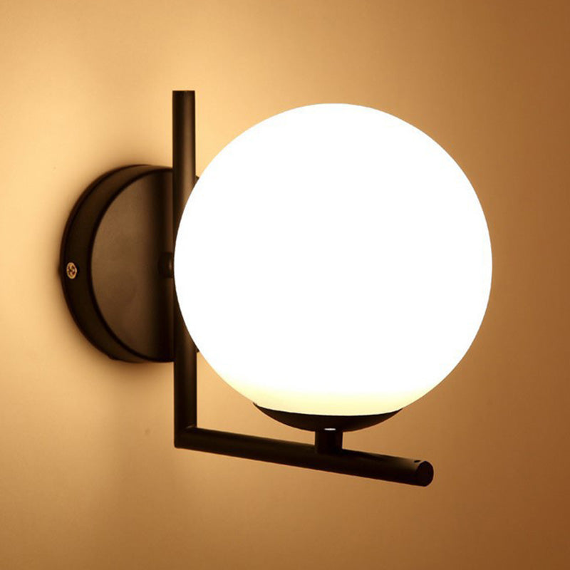 7" H Metal Fixed Arm Simplicity Wall Lamp White Glass Globe Shade Contemporary Style Sconce Lighting for Bedroom