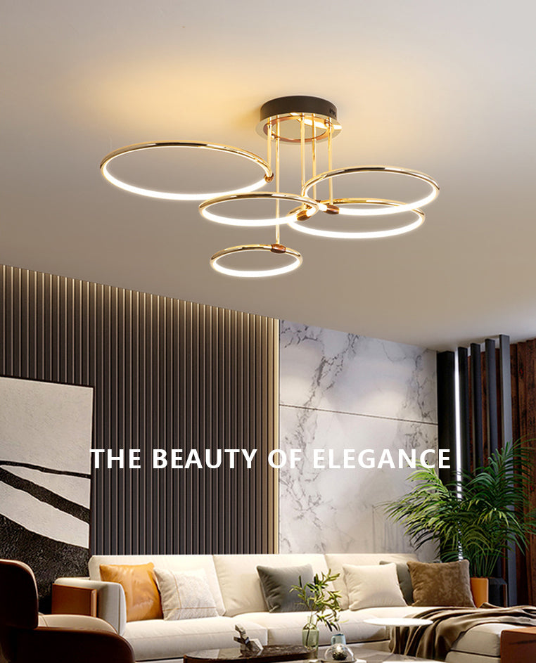 Kreise Metall Kronleuchter Beleuchtung minimalistische LED -Golddecke Anhänger Licht