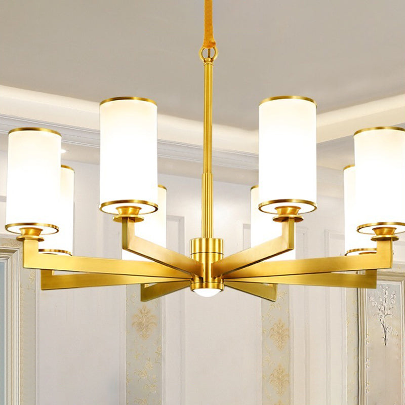 Cylindrical Chandelier Light Minimalist Style Metal Gold Suspended Lighting Fixture