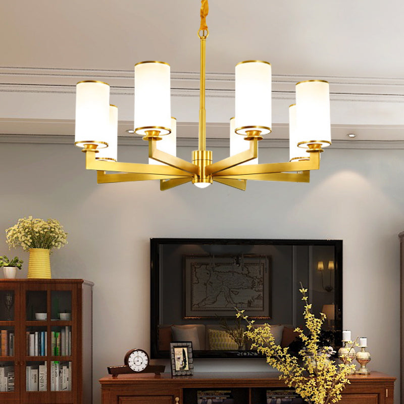 Cylindrical Chandelier Light Minimalist Style Metal Gold Suspended Lighting Fixture