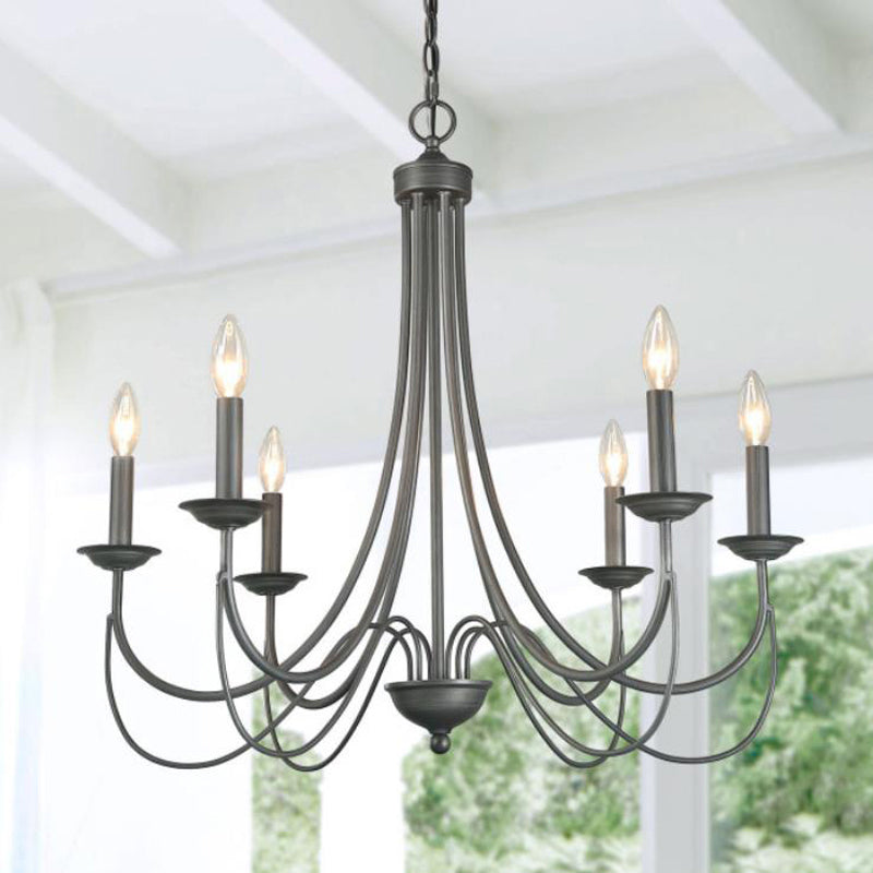 Metal Candle Pendant Chandelier Industrial Dinning Room Chandelier Light Fixture in Aged Silver