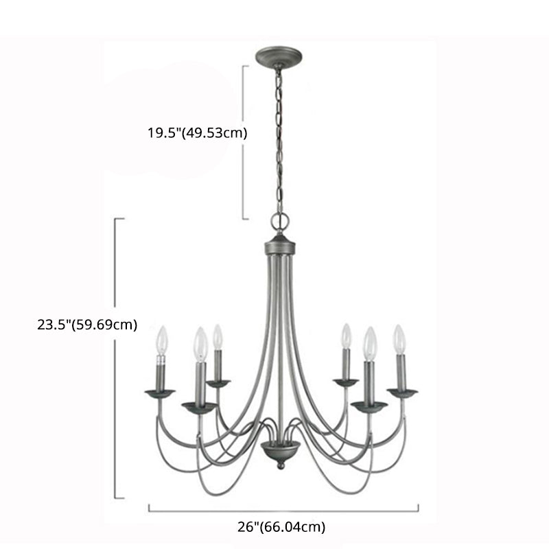 Metal Candle Pendant Chandelier Industrial Dinning Room Chandelier Light Fixture in Aged Silver