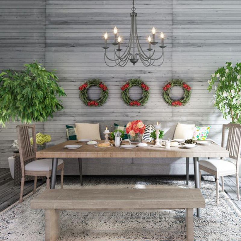 Metal Candle Pendant Chandelier Industrial Dinning Room Chandelier Light Fixture in Aged Silver