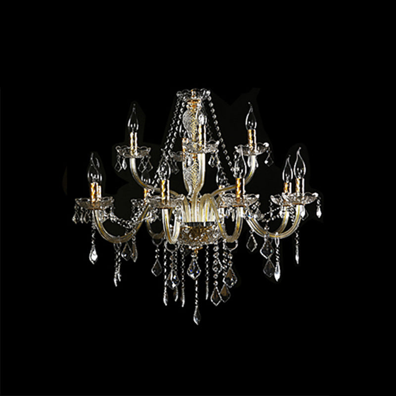 European Clear Crystal Glass Pendant Lighting Fixtures Candelabra Hanging Ceiling Light