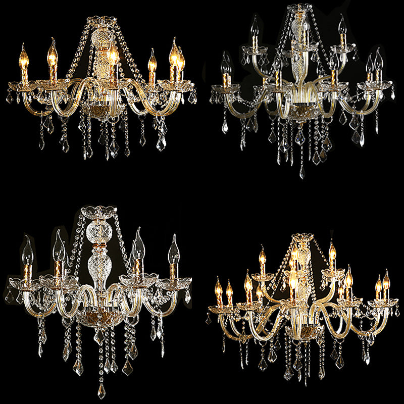 European Clear Crystal Glass Pendant Lighting Fixtures Candelabra Hanging Ceiling Light