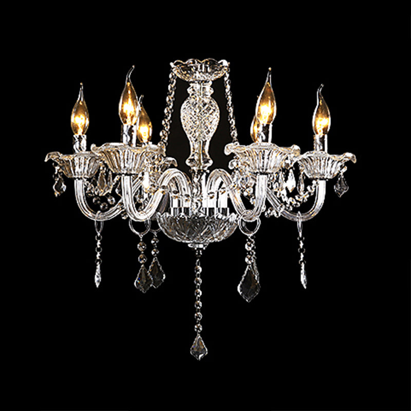 European Clear Crystal Glass Pendant Lighting Fixtures Candelabra Hanging Ceiling Light