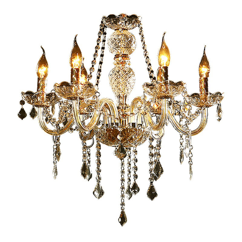 European Clear Crystal Glass Pendant Lighting Fixtures Candelabra Hanging Ceiling Light
