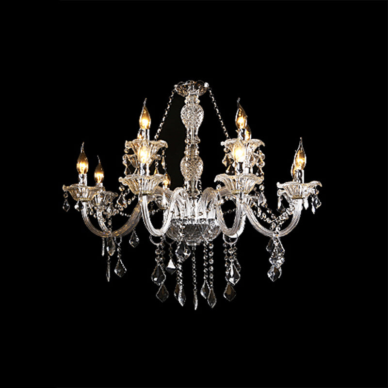 European Clear Crystal Glass Pendant Lighting Fixtures Candelabra Hanging Ceiling Light