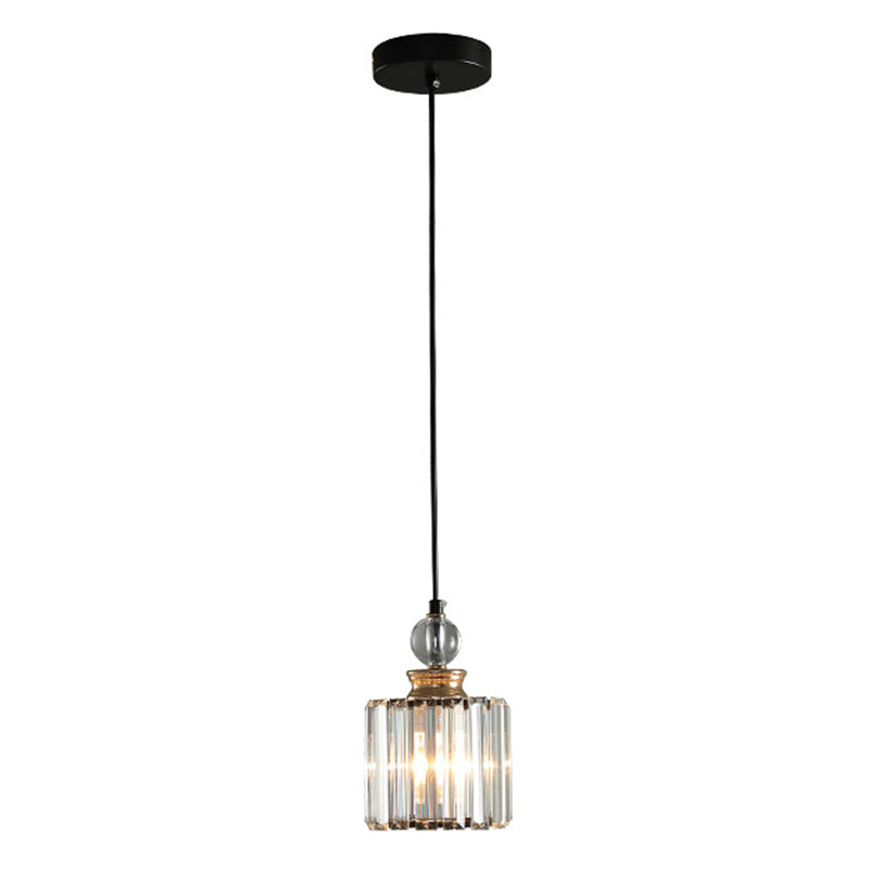 Black Cylindrical Hanging Light Fixture Minimalist Crystal Prism Pendant Lighting for Restaurant