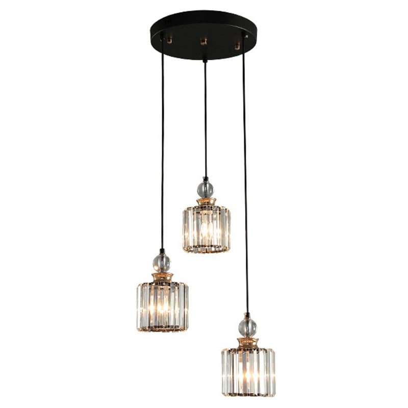 Black Cylindrical Hanging Light Fixture Minimalist Crystal Prism Pendant Lighting for Restaurant