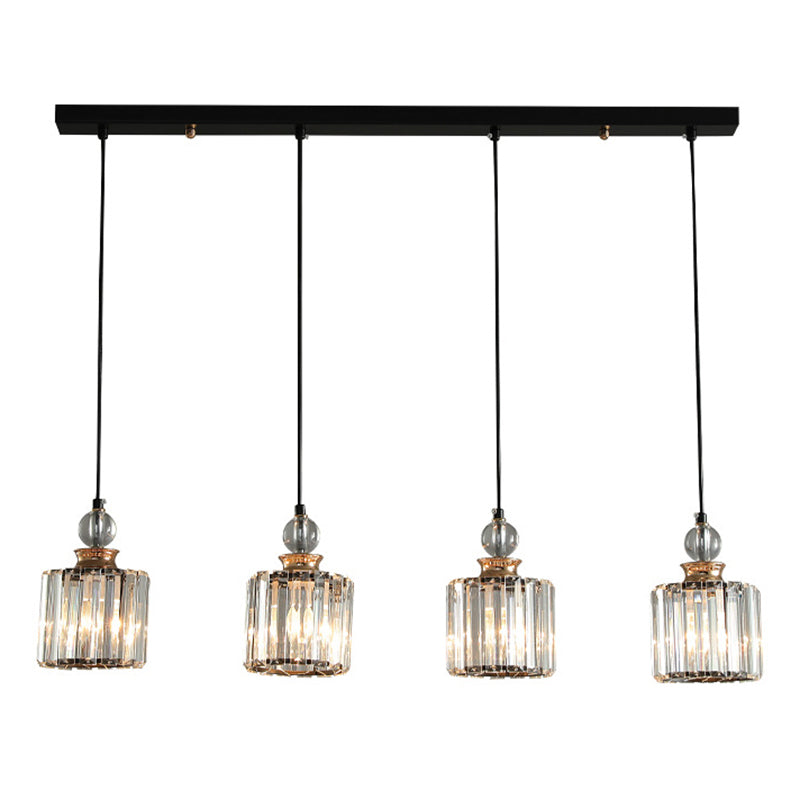 Black Cylindrical Hanging Light Fixture Minimalist Crystal Prism Pendant Lighting for Restaurant