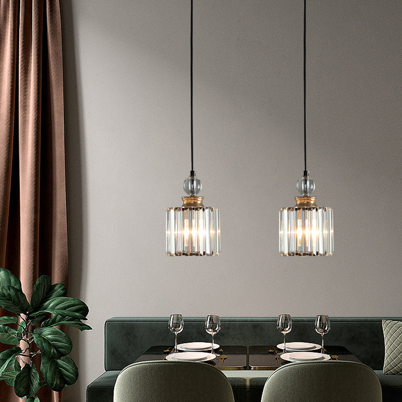 Black Cylindrical Hanging Light Fixture Minimalist Crystal Prism Pendant Lighting for Restaurant