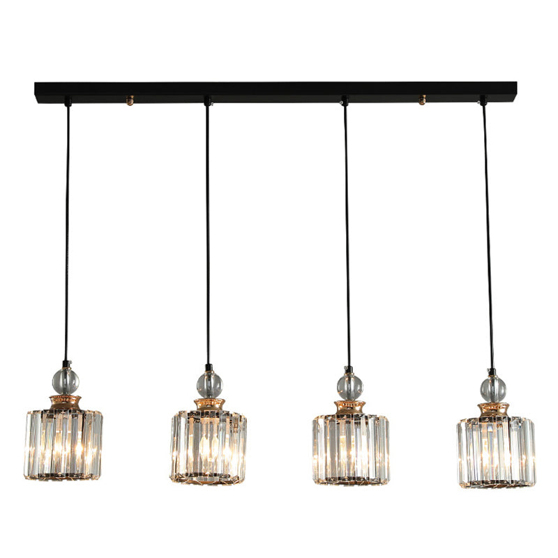 Black Cylindrical Hanging Light Fixture Minimalist Crystal Prism Pendant Lighting for Restaurant