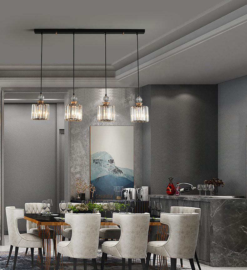 Black Cylindrical Hanging Light Fixture Minimalist Crystal Prism Pendant Lighting for Restaurant