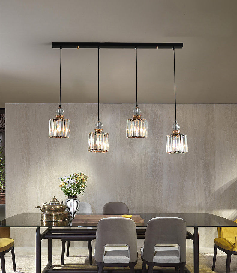 Black Cylindrical Hanging Light Fixture Minimalist Crystal Prism Pendant Lighting for Restaurant