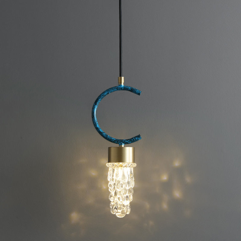 Small Crystal Glass Drop Lamp Postmodernism LED Suspension Light Fixture for Bedroom