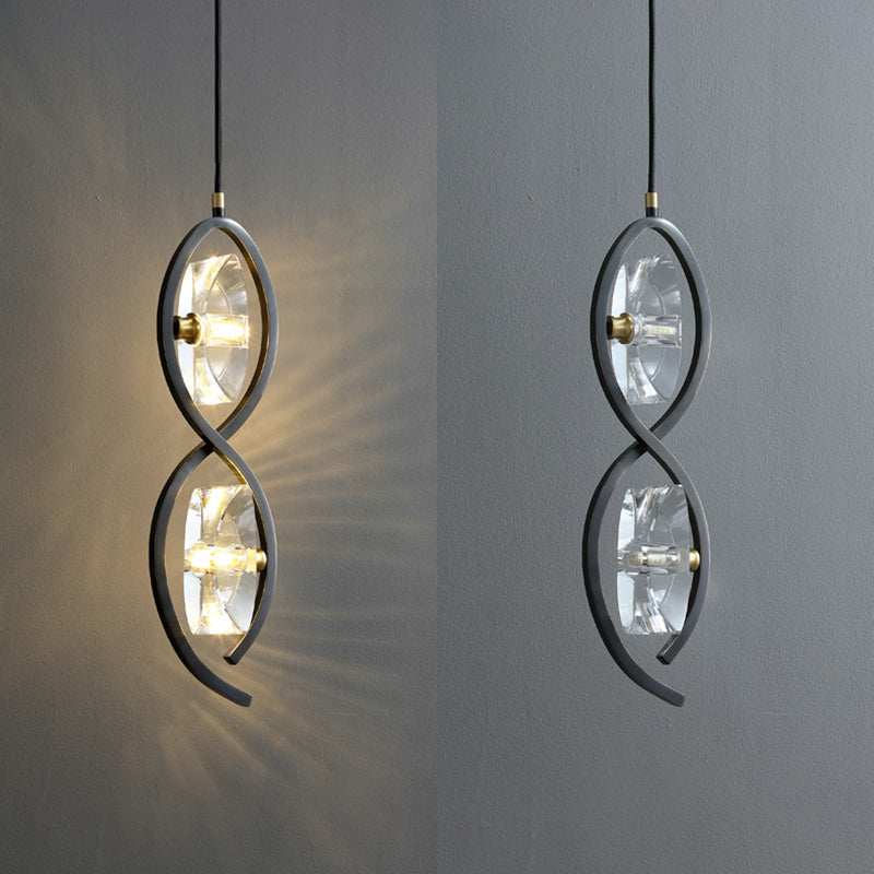 Small Crystal Glass Drop Lamp Postmodernism LED Suspension Light Fixture for Bedroom