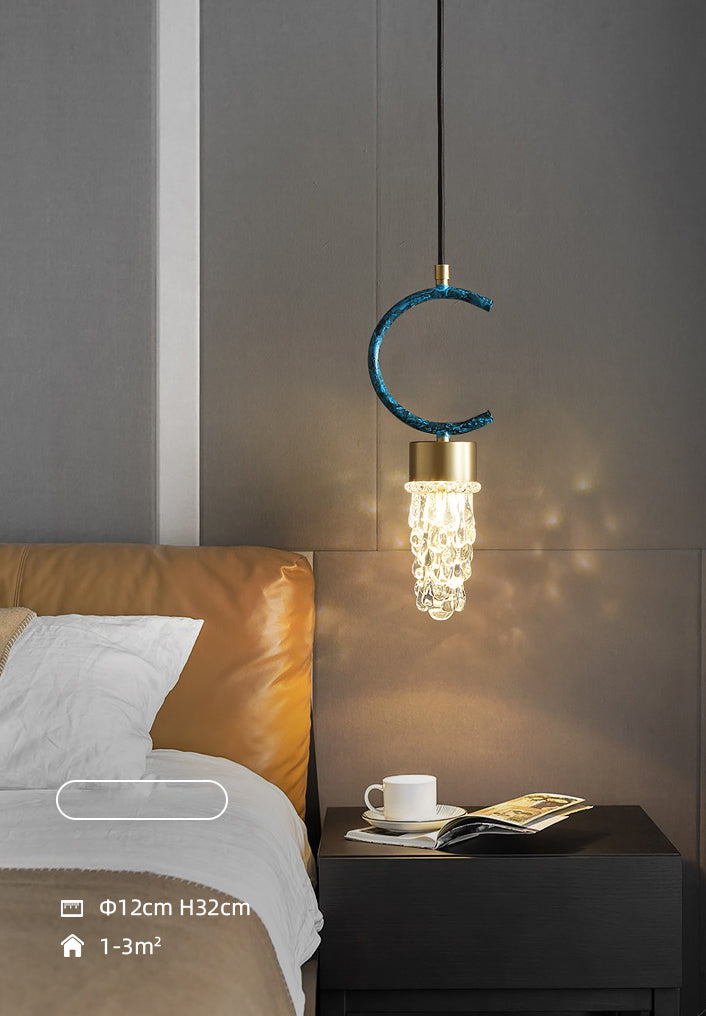 Small Crystal Glass Drop Lamp Postmodernism LED Suspension Light Fixture for Bedroom