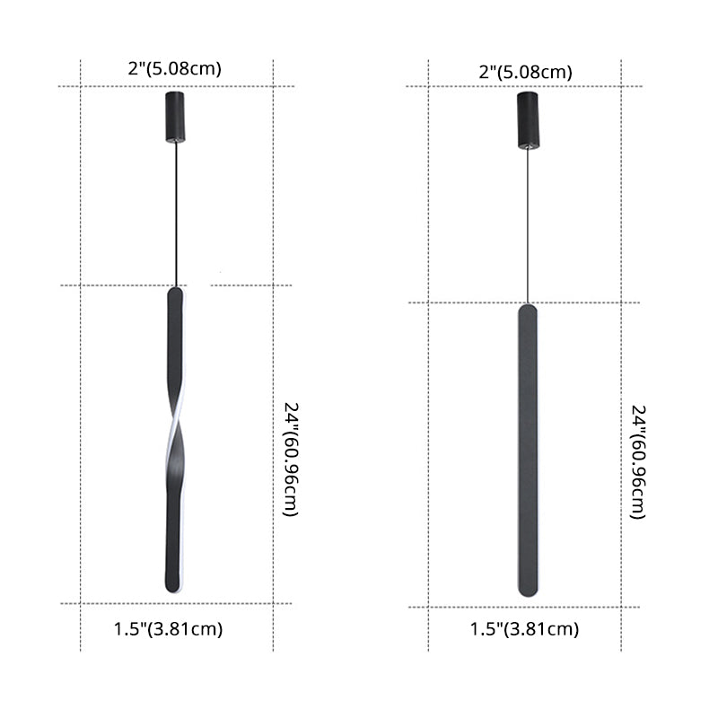 Contemporary Style Long Strip LED Hanging Light 23.6" H Acrylic + Metal Simplicity Pendant Lamp for Bedroom