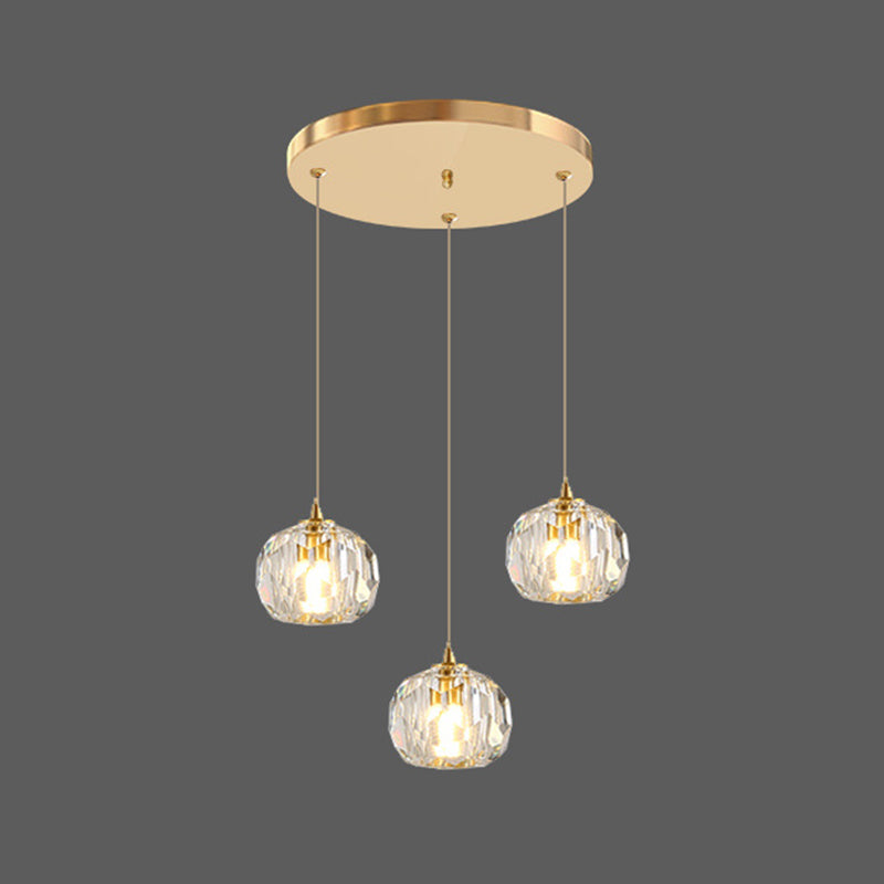 Simplicity Globe Pendant K9 Crystal Dining Room Hanging Ceiling Light in Brass
