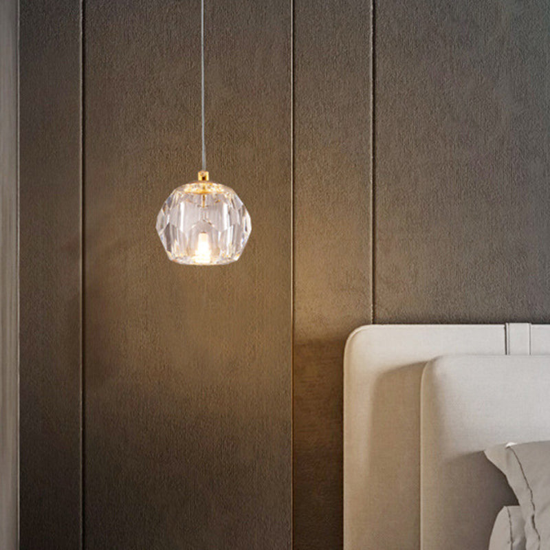 Simplicity Globe Pendant K9 Crystal Dining Room Hanging Ceiling Light in Brass