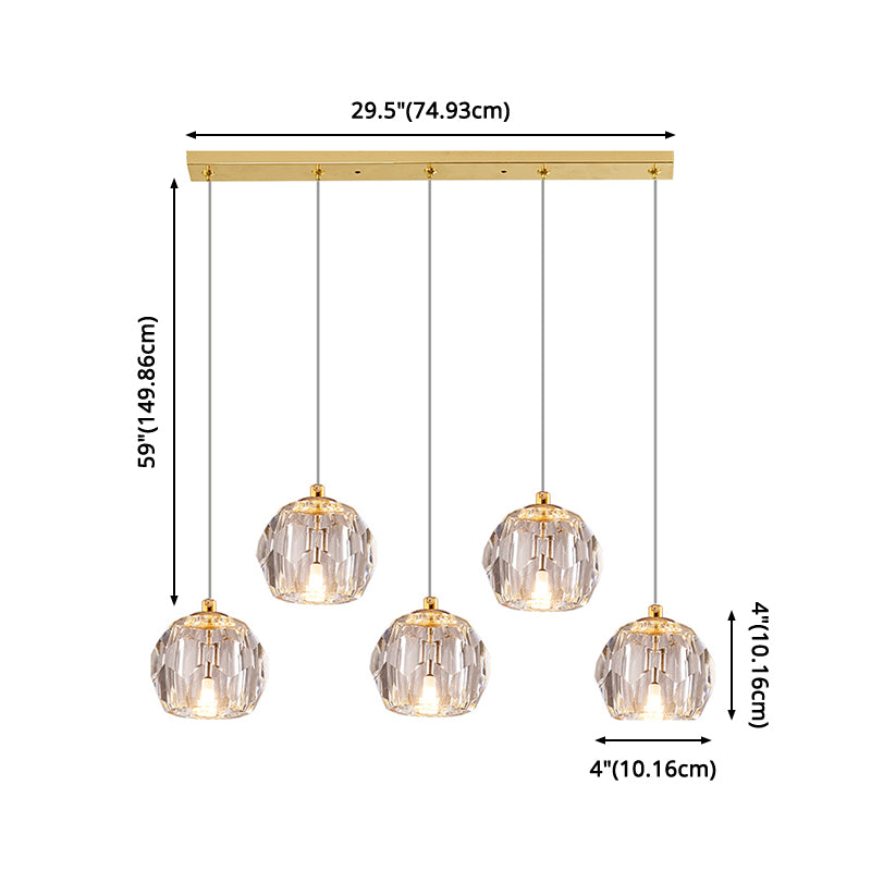 Simplicity Globe Pendant K9 Crystal Dining Room Hanging Ceiling Light in Brass