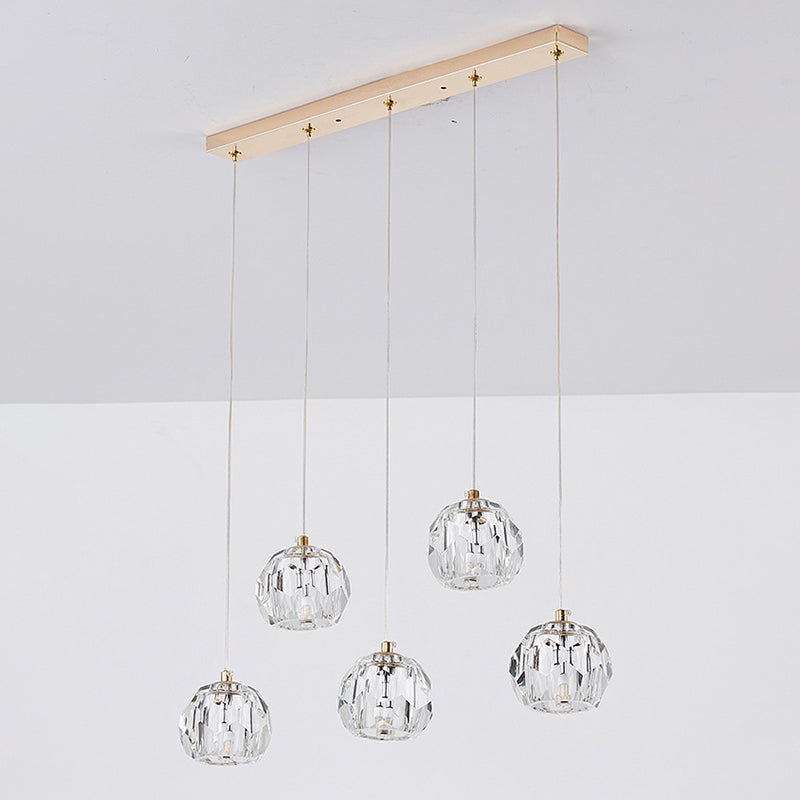 Simplicity Globe Pendant K9 Crystal Dining Room Hanging Ceiling Light in Brass