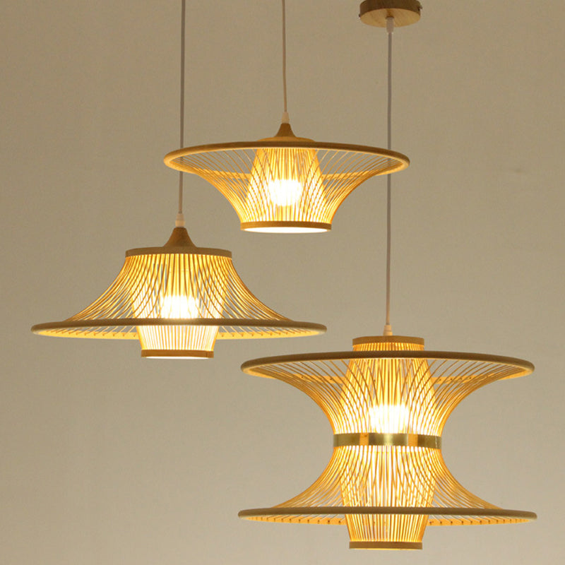 Wood Flared Suspension Lighting Minimalist 1-Light Bamboo Ceiling Pendant for Bedroom