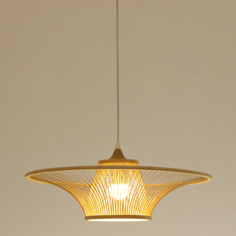 Wood Flared Suspension Lighting Minimalist 1-Light Bamboo Ceiling Pendant for Bedroom