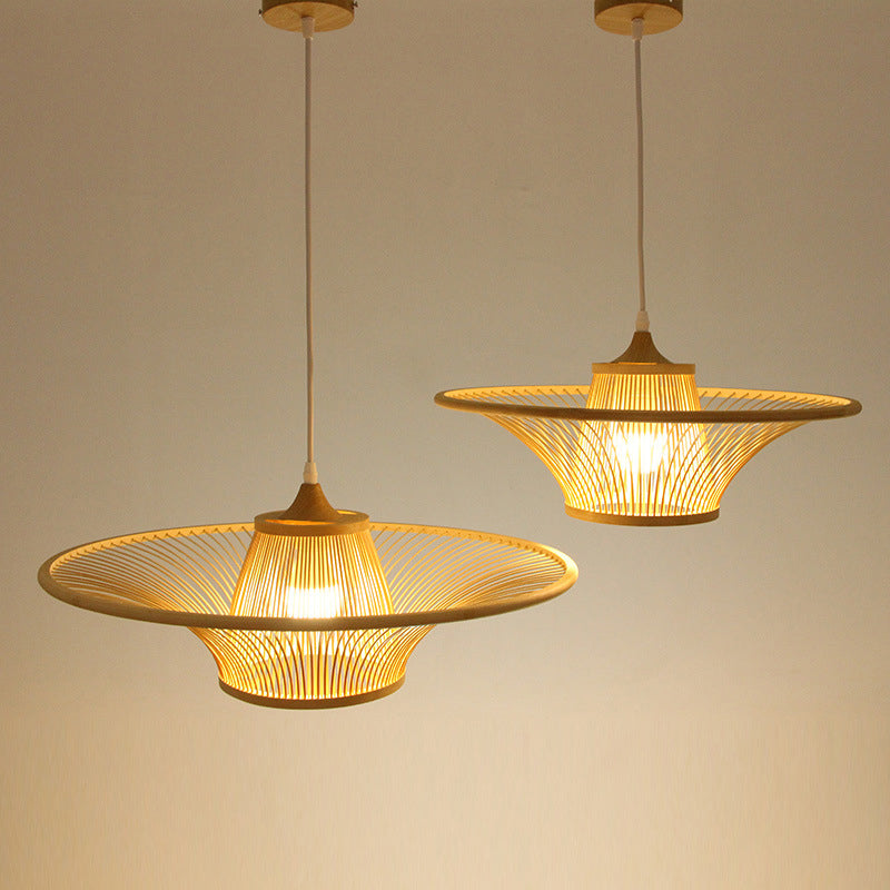 Wood Flared Suspension Lighting Minimalist 1-Light Bamboo Ceiling Pendant for Bedroom