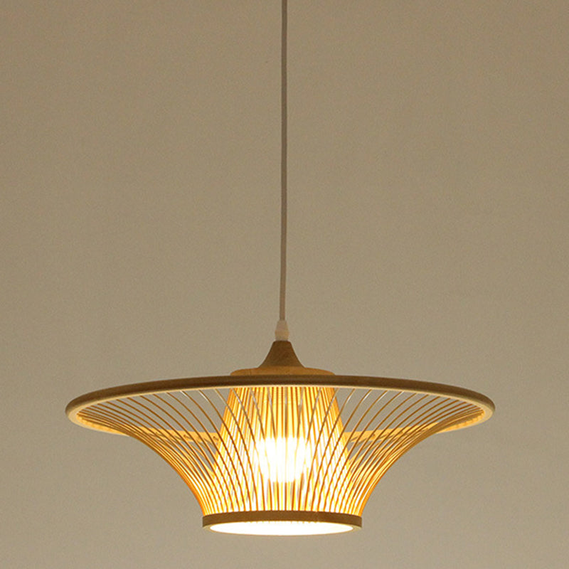 Wood Flared Suspension Lighting Minimalist 1-Light Bamboo Ceiling Pendant for Bedroom
