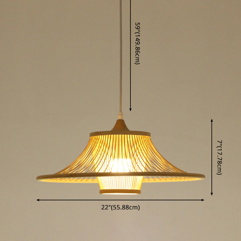 Wood Flared Suspension Lighting Minimalist 1-Light Bamboo Ceiling Pendant for Bedroom