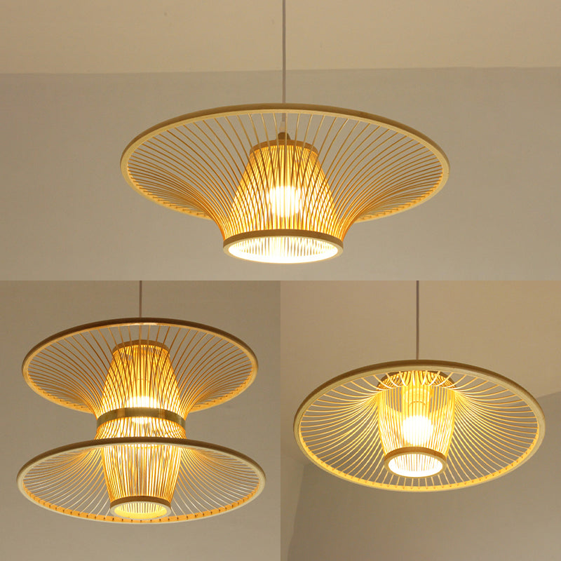 Wood Flared Suspension Lighting Minimalist 1-Light Bamboo Ceiling Pendant for Bedroom